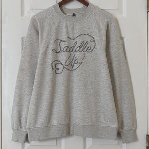Anthropologie Saddle Up! Graphic Relaxed Fit Crewneck Sweatshirt Heather Gray S